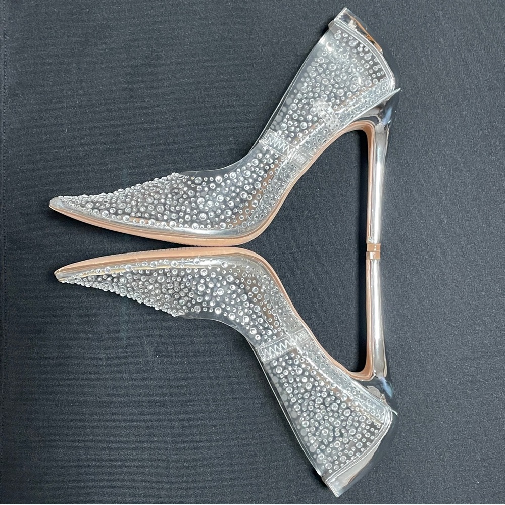 STEVE MADDEN Rhinestone Clear Plastic / Silver Stilettos High Heels 6.5 - Picture 11 of 16